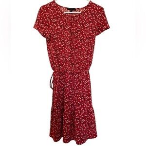 BANANA REPUBLIC Red Floral Adorable Dress Women SP Small Petite